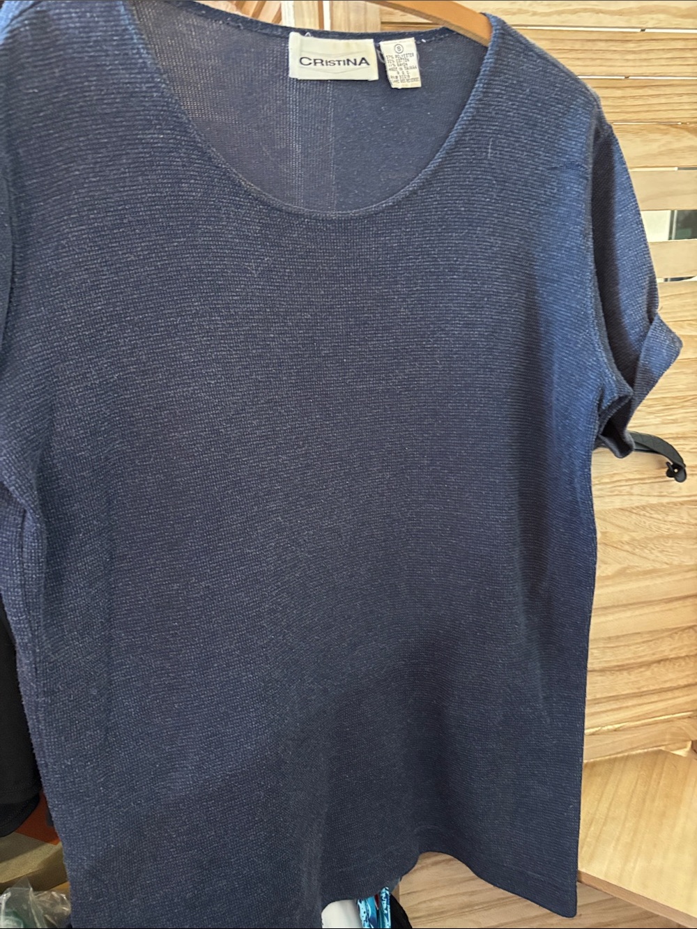 Christina Navy Short-Sleeve Scoop Neck Knit Top Small